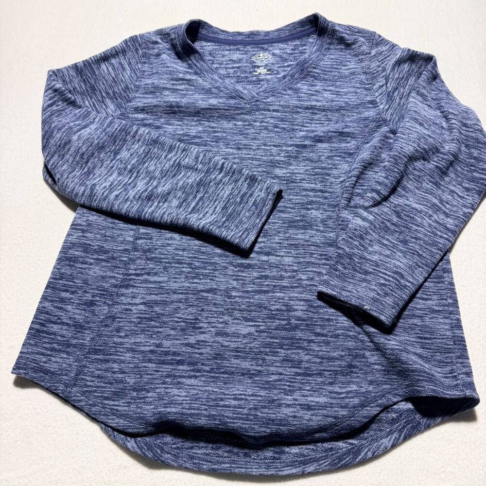 St. John's Bay Petite PM Blue Heathered Polyester Long Sleeve V-Neck Pullover